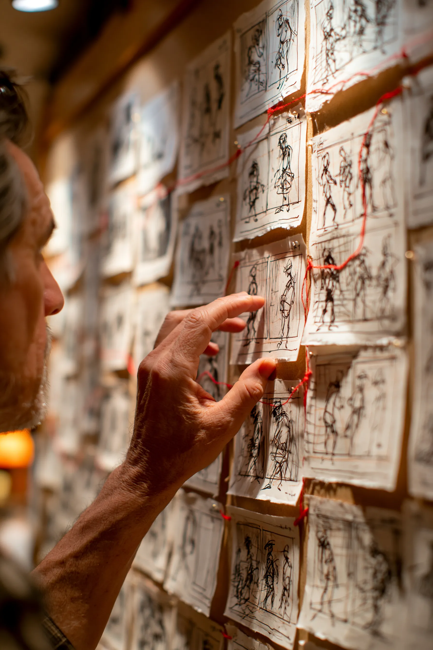 Artist thumbnailing graphic novel pages with rough panel sketches
