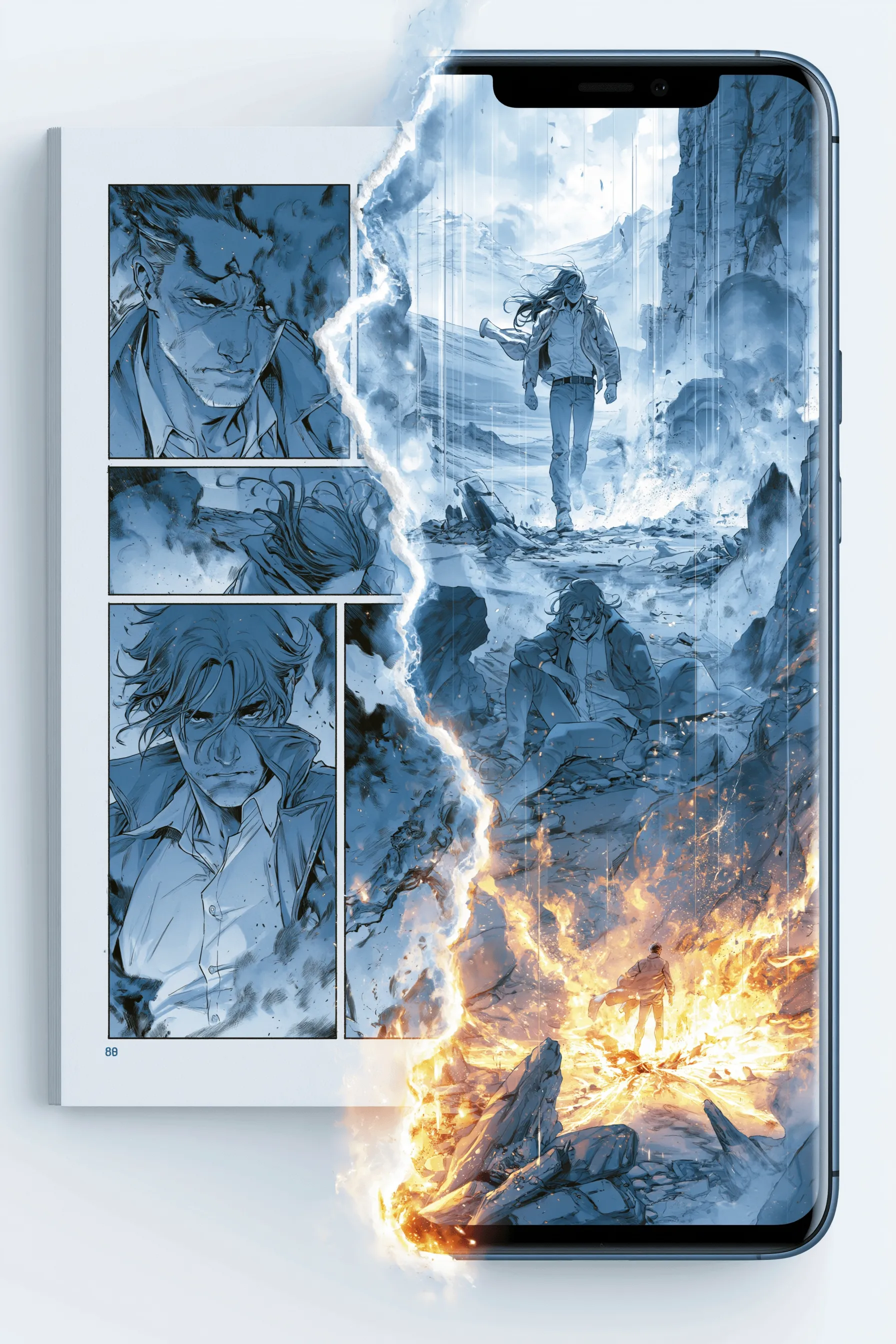 Vertical scroll webcomic compared with a traditional print comic page